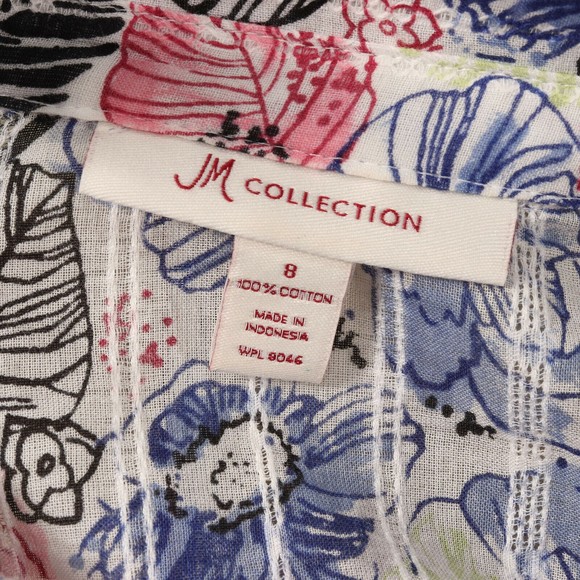 JM Collection Womens Button Front Shirt 8 Semi-Sheer Floral Pink Blue Green EUC - Picture 10 of 10